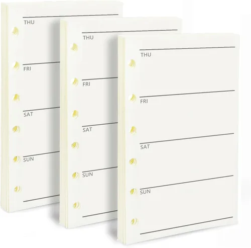 Vista 11 de Papel de repuesto para planificador mensual A6, sin fecha, 6 agujeros perforados, papel de relleno para oficina universitaria, 100gsm, 135 hojas/270