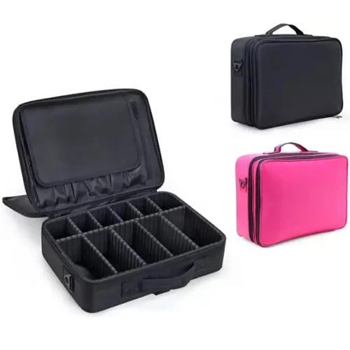 Vista 3 de Estuche de viaje para maquillaje, organizador de cosméticos, bolsa de almacenamiento portátil para artistas, con divisores ajustables