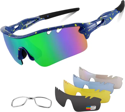Vista 21 de BangLong Polarized UV400 Sports Sunglasses with 5 Lenses for Men Women TR90 Flexible Frame, 5 Interchangeable Lens with RX Insert, 0.9oz Sports