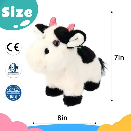 Vista 4 de Vaca Negra Caminando Animal de Peluche Hablando Moo de Peluche Ganado Eléctrico Interactivo Animado Juguetes de Peluche para Niñas Niños Cumpleaños