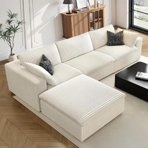 Vista 41 de 118" Cloud Couch Oversized Modular Sectional Sofa, Boneless L-Shaped 6 Seater Deep Seat Couch with Ottoman, Soft Corduroy Upholstery, DIY Negro