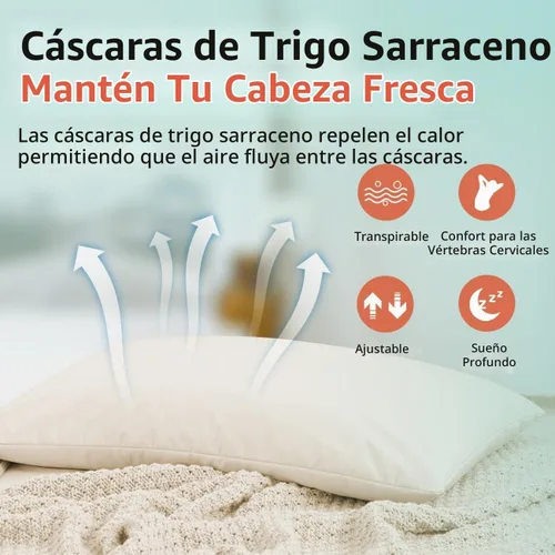 Vista 8 de USlixury Almohada de trigo sarraceno orgánico para dormir con funda