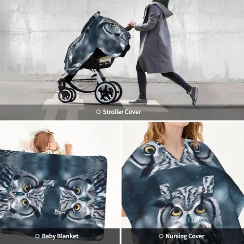 Vista 9 de Baby Car Seat Canopy Cover for Mom, Soft Breathable Nursing Breastfeeding Covers Multi Use Stroller Sun Shade Newborn Shower Gift，Grey and White Owl