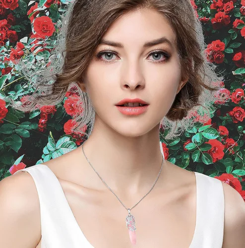 Vista 3 de XIANNVXI - Collar con dije de punto de cristal envuelto en flores Reiki cristales curativos de piedras collares de piedra de cuarzo para mujeres