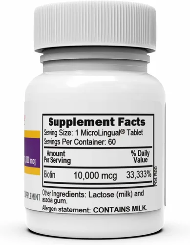 Vista 4 de Superior Source Biotina 10000 mcg. Tabletas microlingües de disolución rápida bajo la lengua, 60 unidades, apoya el crecimiento saludable