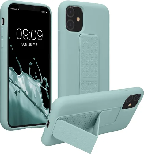 Vista 18 de kwmobile Funda para Apple iPhone 11 - Funda de TPU suave con revestimiento de silicona - Con correa de mano y función de soporte - a prueba