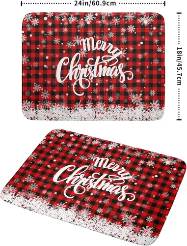 Vista 2 de Tapete de secado de platos de Navidad para encimera de cocina, de 18 x 24 pulgadas, tapete de secado reversible de microfibra con copos de nieve