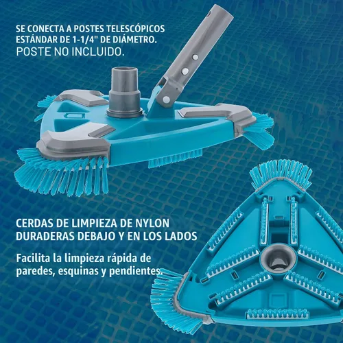 Vista 4 de U.S. Pool Supply Cabezal de Aspiradora Triangular Deluxe con Peso para Piscina con Cepillos Laterales, Conexión Giratoria, Mango EZ Clip - Para