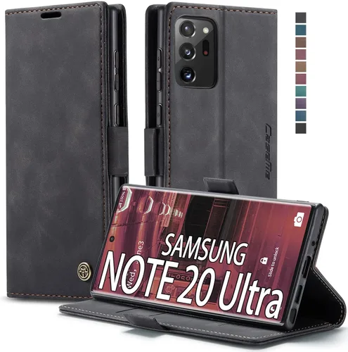 Vista 10 de Funda tipo cartera para Samsung Galaxy Note 20, piel sintética retro, cierre magnético, con ranuras para tarjetas, bolsillos para efectivo con Negro