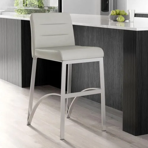 Vista 8 de ZURI Modern Lynx - Taburete de bar suave de cuero sintético verde lima, acero inoxidable cepillado