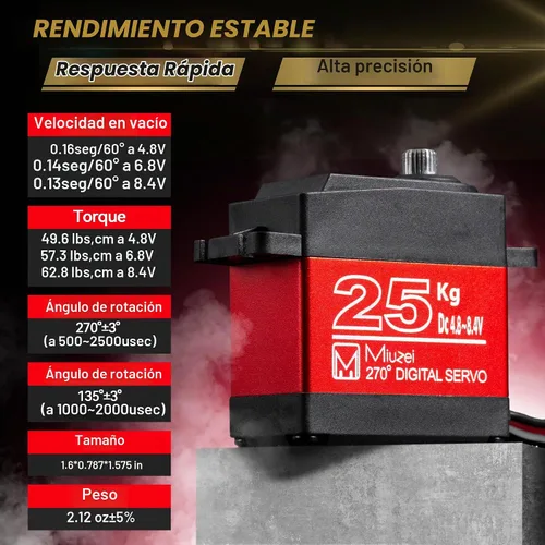 Vista 2 de Miuzei 55.1 lbs Servo Motor Alto Par Metal Gear para 1/10 1/8 RC Car 1 Pack