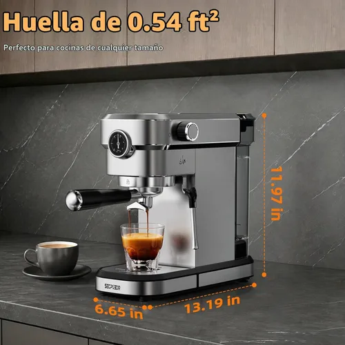 Vista 7 de Máquina de café expreso semiautomática de 20 bar con medidor de Plateado