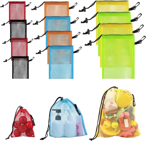 Vista 11 de 13 "X15.5" 12pcs malla lavandería cordón bolsa nylon cordón gimnasio bolsa con cierre de cordón