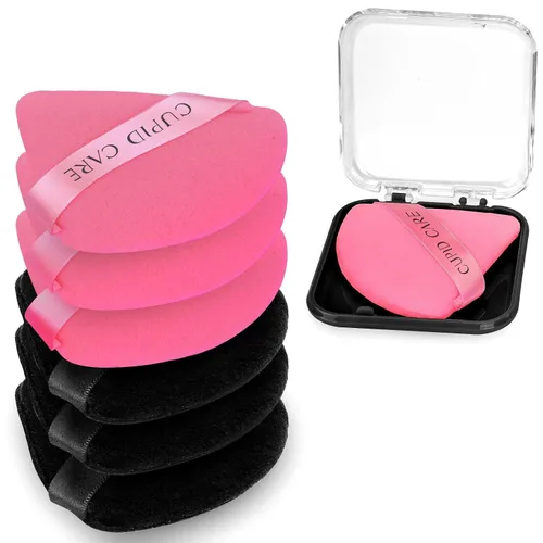 Vista 10 de 6 Piezas Borlas de Polvo Triangulares con 2 Estuches de Viaje, Borlas de Polvo Fijador para Polvo Facial y Base de Maquillaje, Borla de Maquillaje