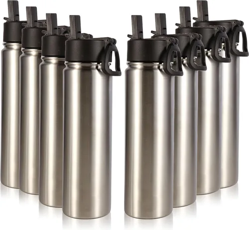 Vista 30 de Volhoply Botella de agua aislada de 24 onzas con tapa con popote, botellas deportivas de boca ancha de acero inoxidable con asa, tazas de vacío