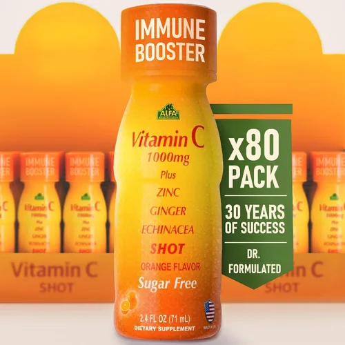 Vista 9 de ALFA VITAMINS Disparo de vitamina C de 1000 mg con zinc, jengibre y equinácea - Apoya la salud inmunológica y el bienestar diario - Sabor naranja