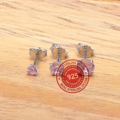 Vista 4 de Aretes de plata de ley con circonita cúbica rosa para mujer, 340.197 in