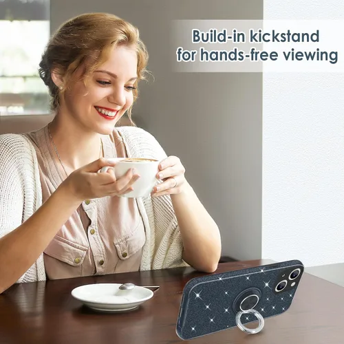 Vista 6 de Hython Funda para iPhone 13 con Soporte de Anillo [Soporte de Anillo Giratorio de 360° con Base Magnética] [Compatible con Soporte de Coche] Bonita