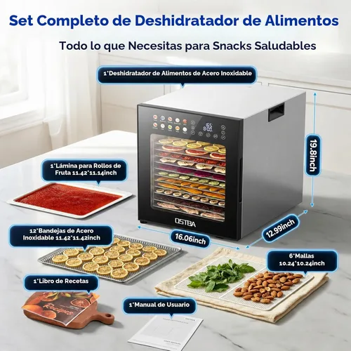 Vista 6 de OSTBA Deshidratador de alimentos con 12 bandejas, secadora de 850 W