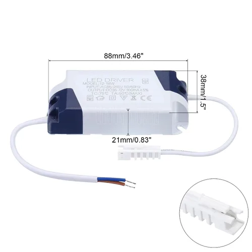 Vista 2 de PATIKIL 12-18W 300mA LED Driver, 2pcs AC 85-265V Salida 36-72V DC Conector macho Conector Rectificador de corriente constante Transformador Fuente