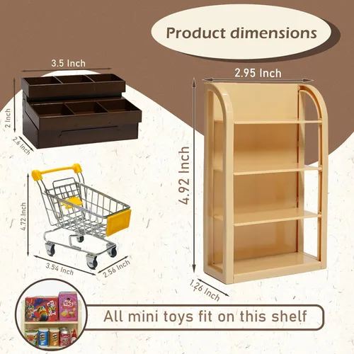 Vista 3 de Juego de 180 Piezas de Mini Carrito de Compras - Accesorios de Juguete para Casa de Muñecas de Supermercado de Simulación con Caja Registradora