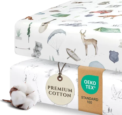 Vista 19 de Pobibaby Paquete de 2 sábanas bajeras para cuna para niñas, juego de sábanas de mezcla de algodón de primera calidad, suaves y transpirables