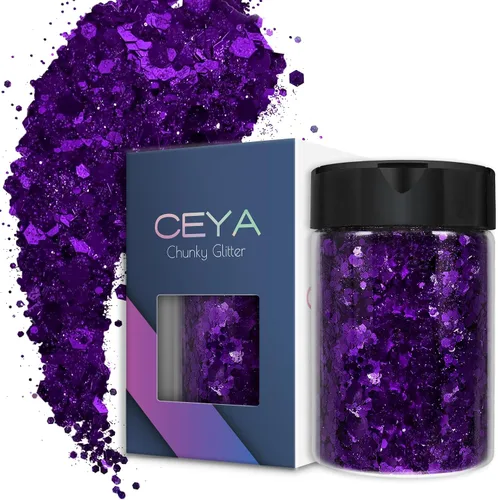 Vista 33 de Ceya Juego de purpurina gruesa de 32 colores, 11.28 onzas/11.29 oz de purpurina para manualidades en polvo mezclado con copos gruesos y finos cada