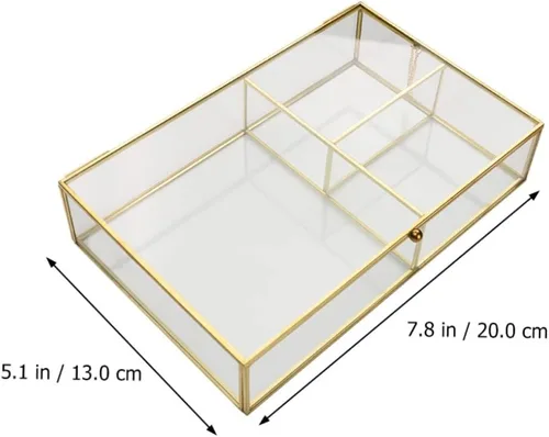 Vista 2 de Beavorty Caja de almacenamiento de joyas, elegante recipiente de vidrio transparente con cubierta para collares, aretes, lápices labiales, vitrina