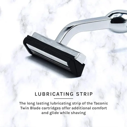 Vista 4 de Taconic Shave, Maquinilla de afeitar de doble hoja de metal pesado no pivotante compatible con GIllette Trac II, Personna y repuestos Taconic - 10
