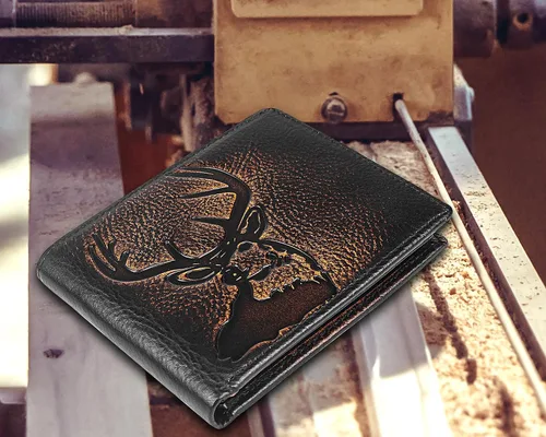 Vista 2 de DK86 Billetera plegable de piel auténtica para hombre, bloqueo RFID, capacidad adicional, múltiples ranuras para tarjetas con 2 ventanas