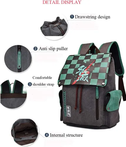 Vista 5 de Afoxsos Mochilas de anime japonés, bolsa de hombro de lona unisex para la escuela y la oficina (10.6 x 4.7 x 16.5 pulgadas, multicolores), Turquesa