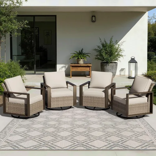Vista 26 de Joyside - Sofá de mimbre para patio al aire libre, sofá de ratán de 3 plazas con cojines gruesos de olefina y reposabrazos rectangular con marco