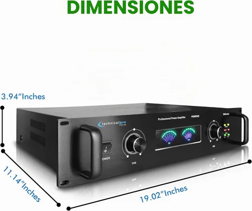 Vista 3 de Technical Pro Sistema de PA portátil profesional de 6000 vatios, amplificador de potencia estéreo digital de 2 canales con ventiladores de doble