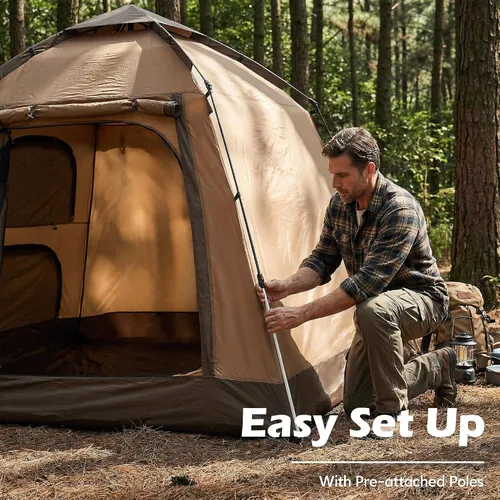 Vista 5 de TUKAILAI Instant Camping Tent, Hexagonal Design Automatic Dome Tent with 4 Mesh Windows and 1 Door, Easy Setup Pop Up Tent with Vestibule & Rainfly