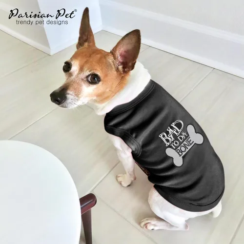 Vista 4 de Parisian Pet - Camiseta bordada para perros y gatos, con texto en inglés Bad to da Bone, XS