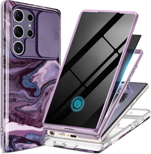 Vista 23 de GVIEWIN para Samsung Galaxy S23 Ultra Funda con cubierta deslizante para cámara, [Protector de pantalla incorporado] [2 Marcos frontales] Funda