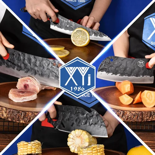 Vista 4 de XYJ Full Tang Cuchillo de deshuesado curvado de acero inoxidable para acampar serbio de 6 pulgadas con funda de transporte de cuero, juego