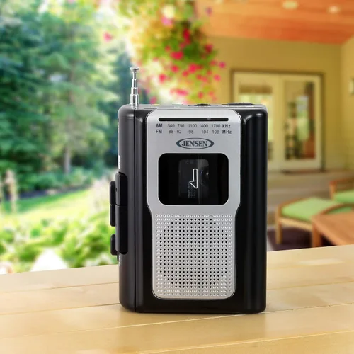 Vista 6 de Jensen CR-100 - Radio AM/FM portátil retro, reproductor de cassette personal, diseño compacto y ligero, estéreo de radio AM/FM, reproductor