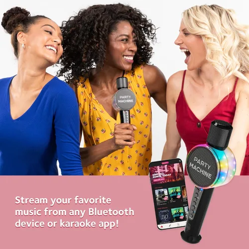 Vista 3 de Singing Machine Micrófono de karaoke inalámbrico para niños y adultos, micrófono de máquina de fiesta (negro) - Micrófono Bluetooth portátil de mano