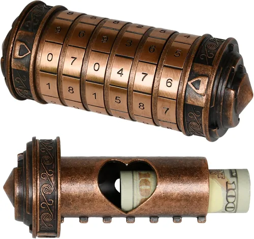 Vista 10 de CoEjokno Da Vinci Code Numeric Cryptex Caja de Rompecabezas de Dinero para Regalo en Efectivo, Caja de Joyería con Compartimento Oculto, Regalo