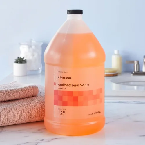 Vista 9 de McKesson Jabón líquido antibacteriano para manos, recarga, aroma limpio, 1 galón, 1 unidad Jabón antibacteriano, naranja claro, no hecho con látex
