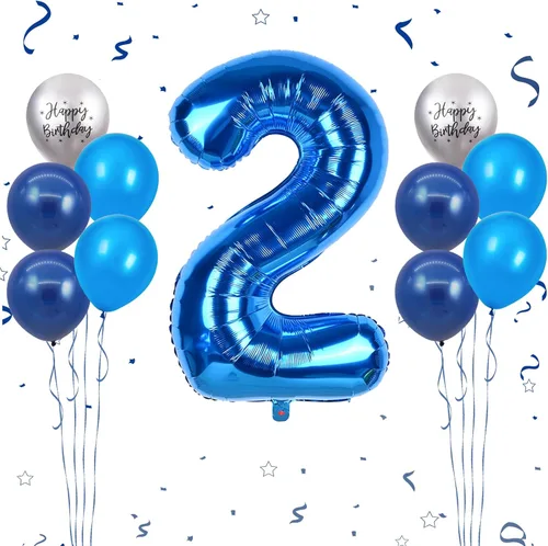 Vista 19 de Globos azules del número 18 de 40 pulgadas, globos de cumpleaños de 18 años, globos de látex azul claro y azul oscuro con impresión plateada