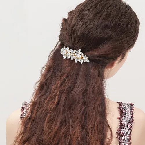 Vista 7 de WHAVEL 2 pinzas para el pelo de perlas, pinzas para el cabello con diamantes de imitación, accesorios de perlas para dama de honor, boda