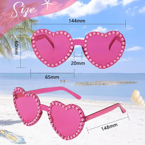 Vista 6 de Zando Gafas de sol con forma de corazón de diamantes de imitación para mujer, lentes de sol con forma de corazón con biseladas
