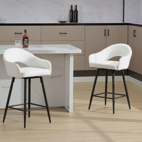 Vista 6 de DUOMAY Juego de 2 taburetes de bar giratorios, modernos taburetes de altura de mostrador de 27 pulgadas, silla de isla de cocina tapizada de Blanco