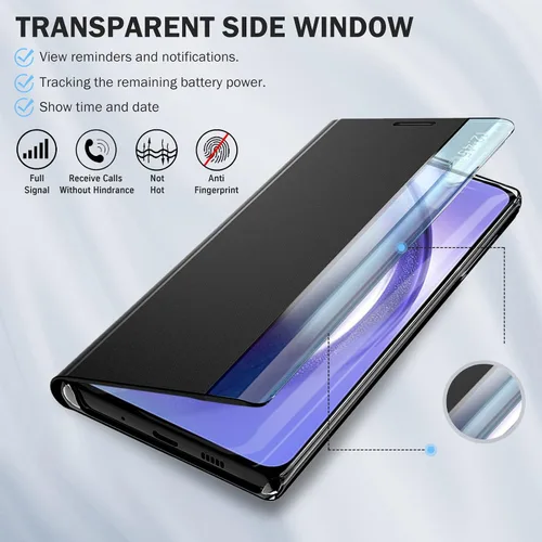 Vista 2 de Funda de teléfono para Samsung Galaxy A54 5G, Smart Clear View Window Luxury Slim para Galaxy A54 con soporte, funda protectora de cuero duro