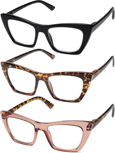 Vista 2 de AMOMOMA Anteojos de lectura de gran tamaño para mujer, diseño de ojo de gato a la moda, lector de computadora con luz azul AM6028 Ac1 Blk+c2 Tortuga