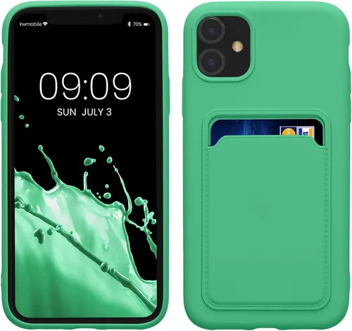 Vista 18 de kwmobile Funda compatible con Apple iPhone 11, funda de TPU con tarjetero de crédito, color amarillo radiante