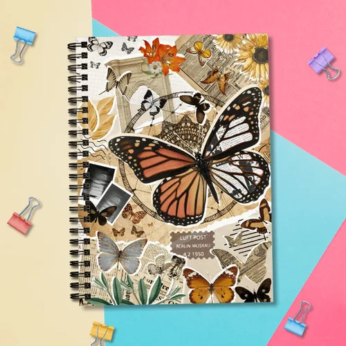 Vista 7 de GOLEEX Blank Spiral Notebook Butterfly Journal Collage Vintage Retro Weekly Planner Soft Durable Cover Ruled Note Taking Notebooks School Work