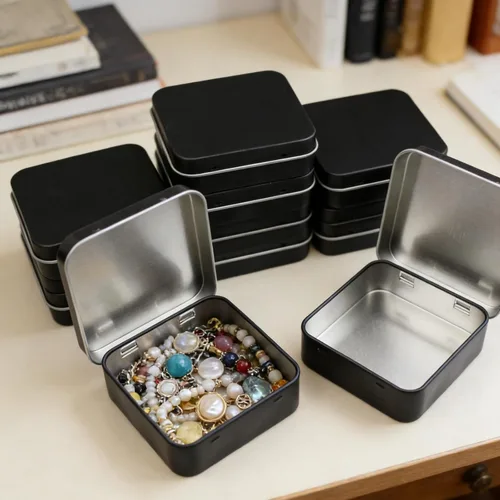 Vista 3 de Goodma 12 latas cuadradas de metal vacías para el hogar, mini caja organizadora con tapa con bisagras, 2.76 x 2.76 x 0.79 pulgadas (negro)